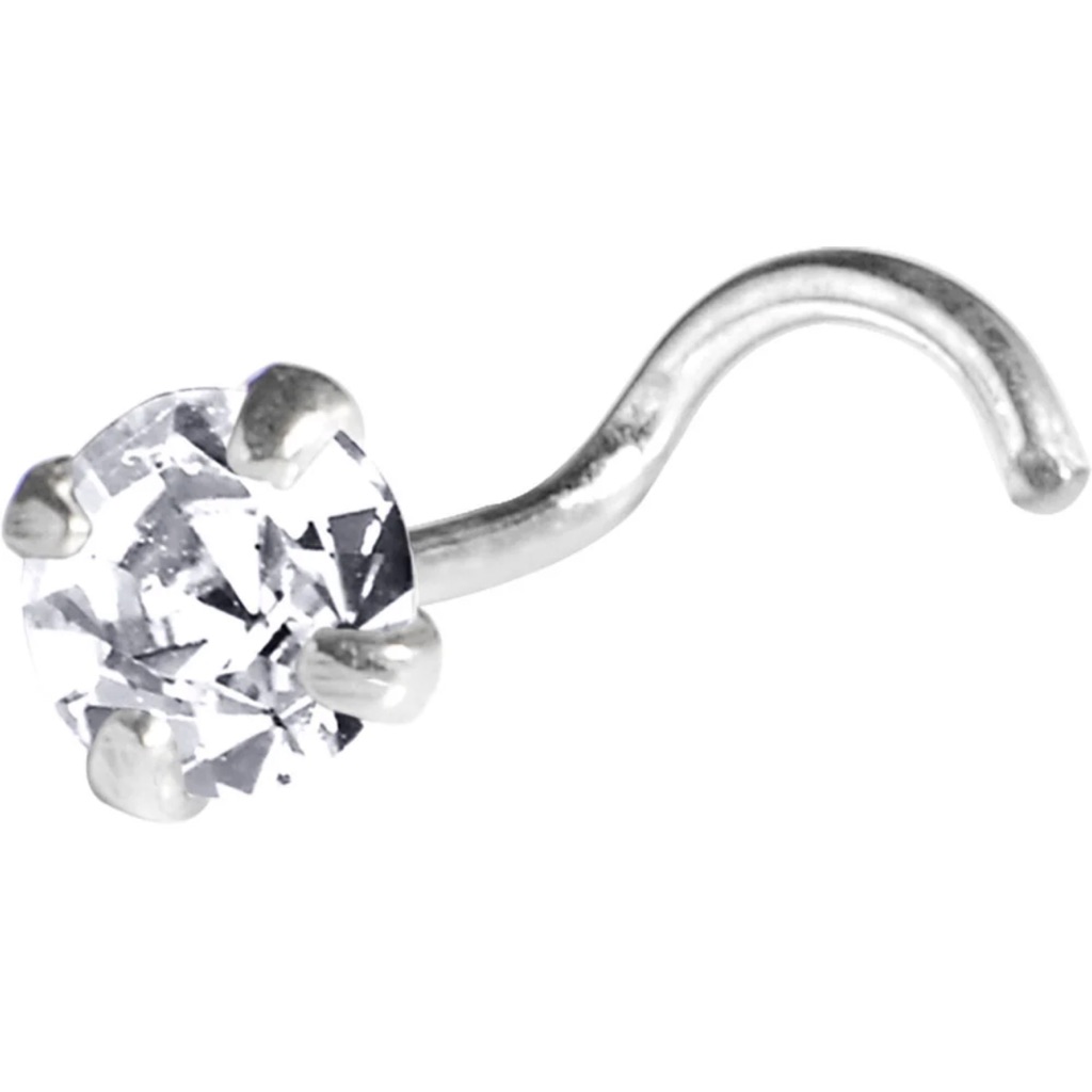 Body Candy 22g Sterling Silver 925 Clear Cz Solitaire Nose Ring, Silver